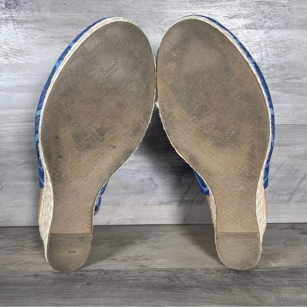 Vionic Womens 9 Coralina Blue Chevron Espadrille Supportive Wedge Slingback Shoe